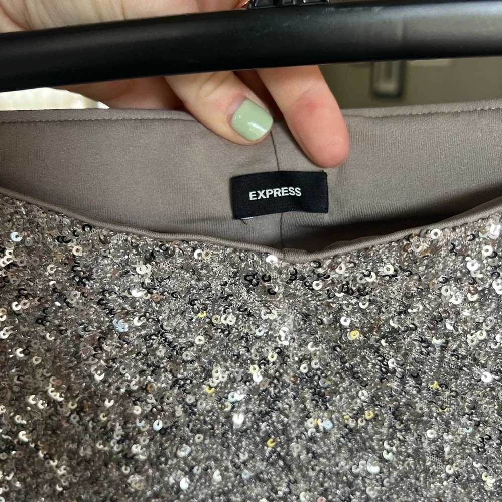 Express Silver Sequin Blazer and Skirt Set - Picture 6 of 7